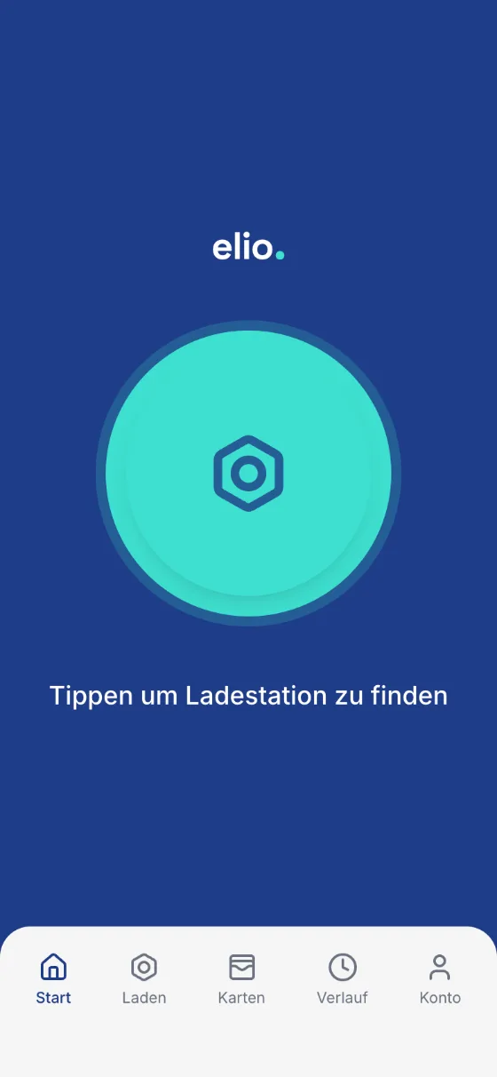 Startbildschirm der Fahrer-App mit dem Knopf, um eine Ladestation zu finden