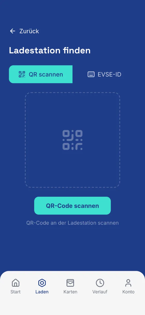 QR-Code der Ladesäule scannen, alternativ die EVSE-ID eingeben