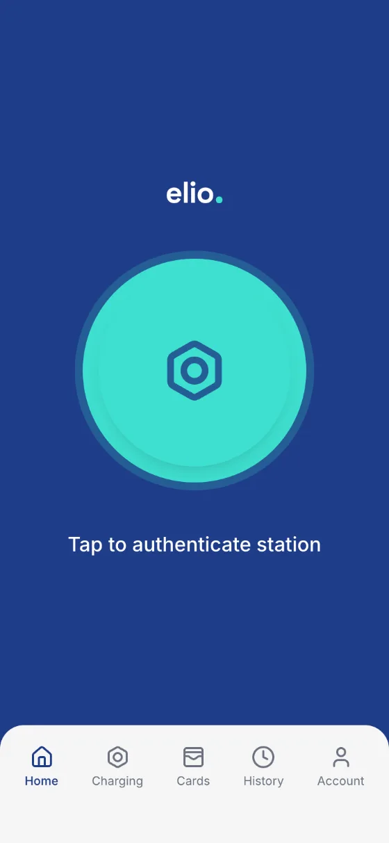 Home screen of the driver app with the button to find a charging station